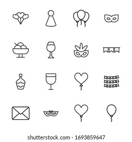 Birthday line icons set. Stroke vector elements for trendy design. Simple pictograms for mobile concept and web apps. Vector line icons isolated on a white background. 