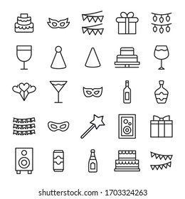 Birthday line icons set. Stroke vector elements for trendy design. Simple pictograms for mobile concept and web apps. Vector line icons isolated on a white background. 