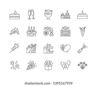 Birthday line icons, signs, vector set, outline illustration concept 