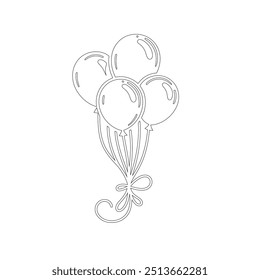birthday linear balloon. Doodle balloons isolated. Simple Balloons Line Art. vector illustration, continuous one line art birthday celebration balloon. 