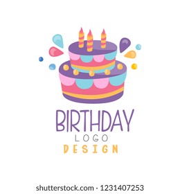 Birthday logo, colorful creative template for banner, poster, greeting card vector Illustration