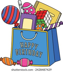 Birthday Loot Bag Cartoon Colored Clipart 