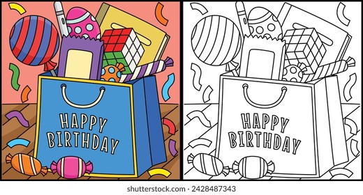 Birthday Loot Bags Coloring Page Illustration