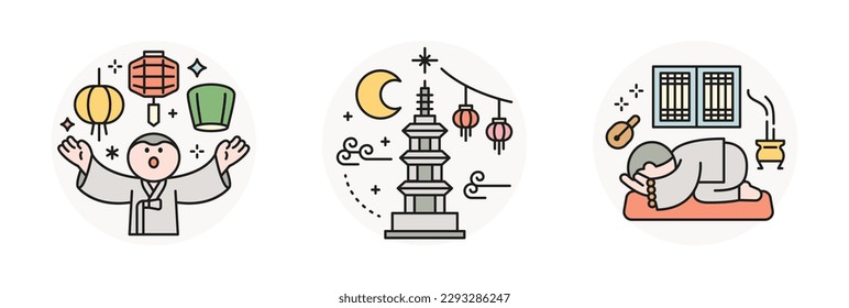 Cumpleaños de Buda. El festival Lotus Lantern, la pagoda de piedra y un remo de monjes.