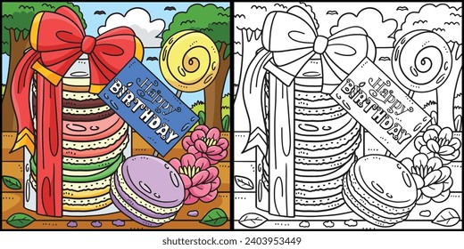 Birthday Macaroons with Greeting Card Illustration