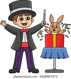 Birthday Magician with Bunny Cartoon Clipart