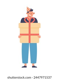 birthday man with gift surprise isolated design