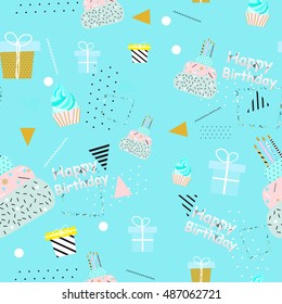 Birthday memphis background. Vector stock.