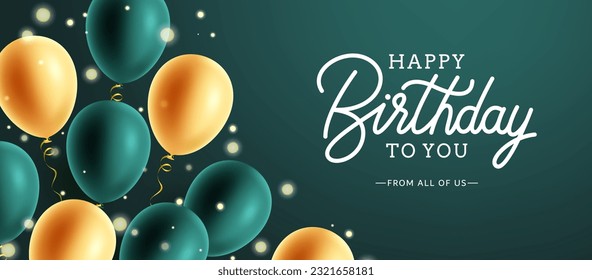 Birthday message vector design. Happy birthday greeting text in green copy space with gold flying balloons element for birth day banner decoration . Vector illustration.
