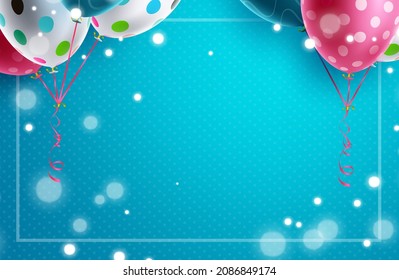Birthday messages vector template design. Colorful balloons with pattern floating in yellow space background for birth day and events editable celebration greeting card. Vector illustration.
