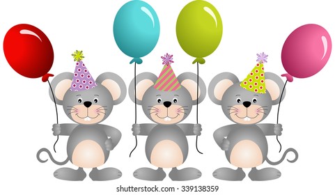 Birthday mice with balloons