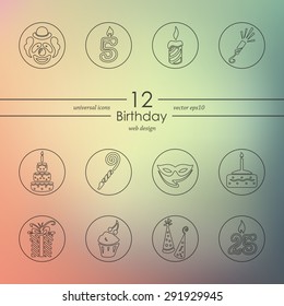 birthday modern icons for mobile interface on blurred background
