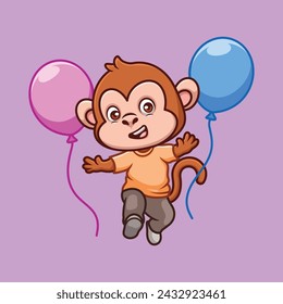 Birthday Monkey Cute Cartoon Character Illustration