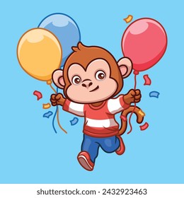 Birthday Monkey Cute Cartoon Character Illustration