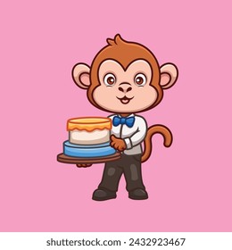 Birthday Monkey Cute Cartoon Character Illustration