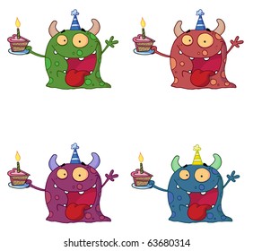 Birthday Monster Wearing A Party Hat And Holding A Slice Of Cake Collection