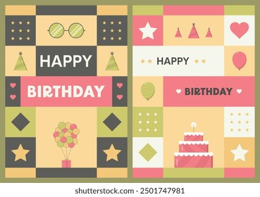 Birthday mosaic poster collection. Vector illustration.