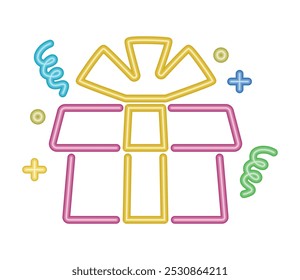 birthday neon party gift box isolated