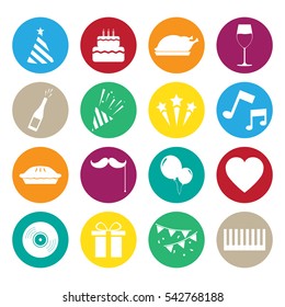 birthday new year party celebrate flat icons