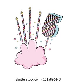 Birthday number five with cloud and candles
