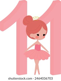 birthday number illustration for girls, with ballerina theme, number 11
