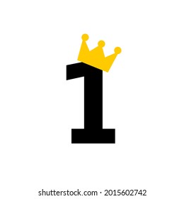 Birthday number one with crown icon. Clipart image isolated on white background.