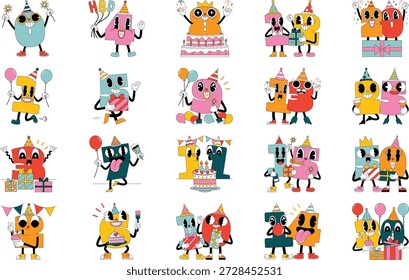 Números De Cumpleaños Y Contar Ilustraciones Ilustración vectorial. Plantilla de diseño de símbolos de ilustración para elemento de interfaz de usuario móvil de Web.