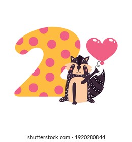 Birthday numbers with cute animals. Vector illustration isolated on white background.