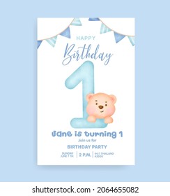 Birthday numbers with Cute teddy bear for birthday party invitation card .