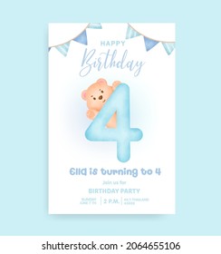 Birthday numbers with Cute teddy bear for birthday party invitation card .
