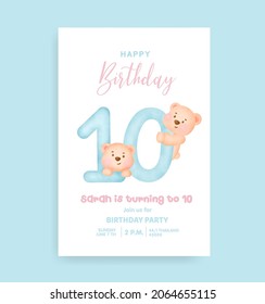 Birthday numbers with Cute teddy bear for birthday party invitation card .