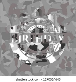 Birthday on grey camo pattern