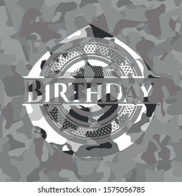 Birthday on grey camo pattern