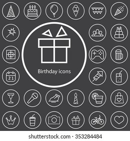 birthday outline, thin, flat, digital icon set for web and mobile