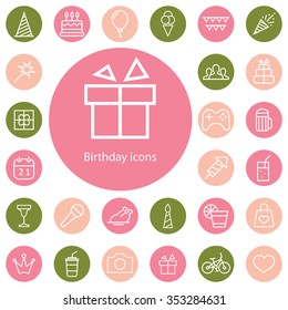 birthday outline, thin, flat, digital icon set for web and mobile
