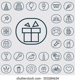 birthday outline, thin, flat, digital icon set for web and mobile