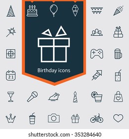 birthday outline, thin, flat, digital icon set for web and mobile