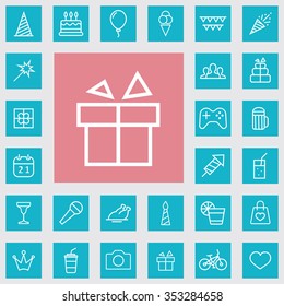 birthday outline, thin, flat, digital icon set for web and mobile