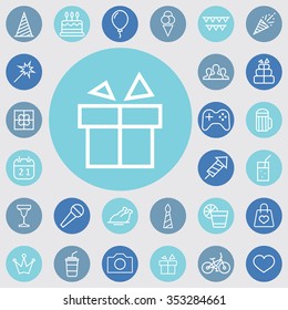 birthday outline, thin, flat, digital icon set for web and mobile