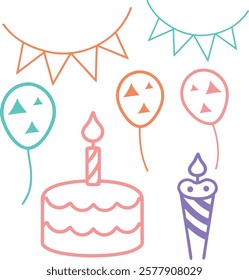 Birthday outlined icons, different elements of a birthday party. EPS-10.