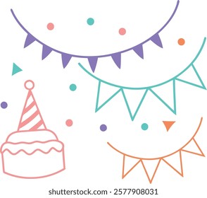 Birthday outlined icons, different elements of a birthday party. EPS-10.