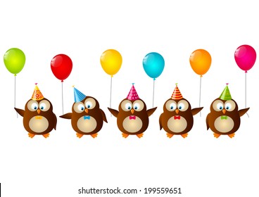 Birthday owls with color balloons