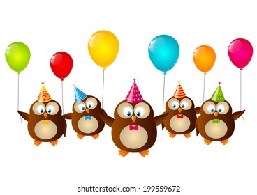 Birthday owls with color balloons