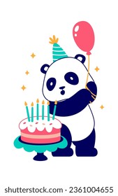 Birthday Panda With Cake Vector Illustration
