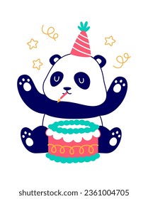 Panda De Cumpleaños Con Ilustración Del Vector De Pasteles