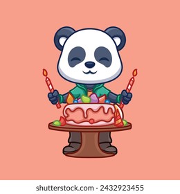 Birthday Panda Cute Cartoon Character Illustration