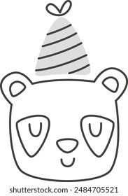 Birthday Panda Outline Vector Illustration