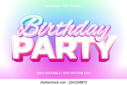 Efecto de texto 3d de la fiesta de cumpleaños y texto editable, estilo 3d de la plantilla para título de negocio