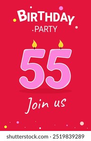 Birthday party for 55 years. Invitation. Anniversary.