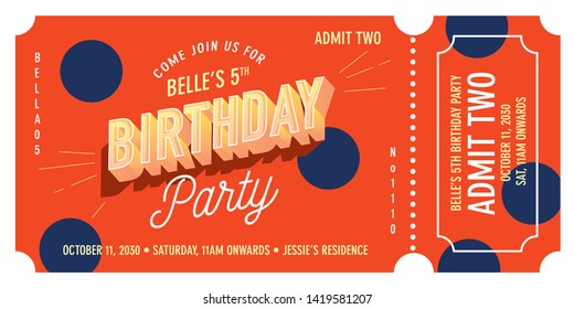 birthday party admission ticket invitation card template vector/illustration